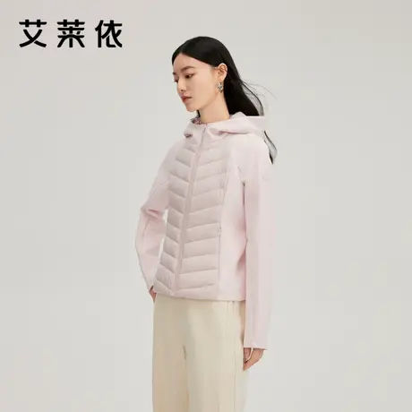 艾莱依奥莱轻薄羽绒服新款修身显瘦拼接连帽内搭秋冬搭配鸭绒保暖商品大图