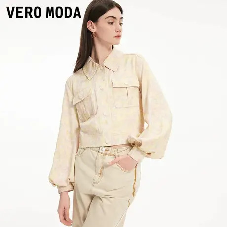 Vero Moda奥莱夹克外套女早秋新款清新花朵印花灯笼袖气质大衣图片
