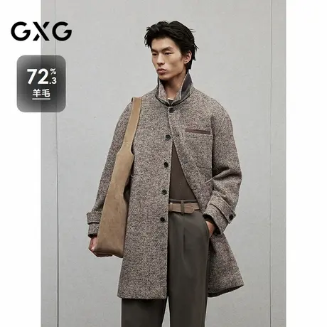 GXG男装 花色小香风面料时尚通勤长款羊毛大衣外套 24年冬季品图片