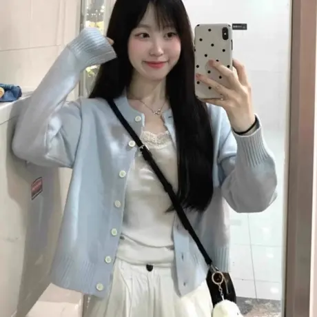 针织开衫外套女2025新款早秋春季穿搭韩系氛围高级感毛衣短款上衣商品大图
