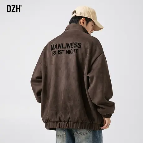 男士美式麂皮外套男秋季潮高级感拉链开衫2023年新款休闲立领夹克商品大图