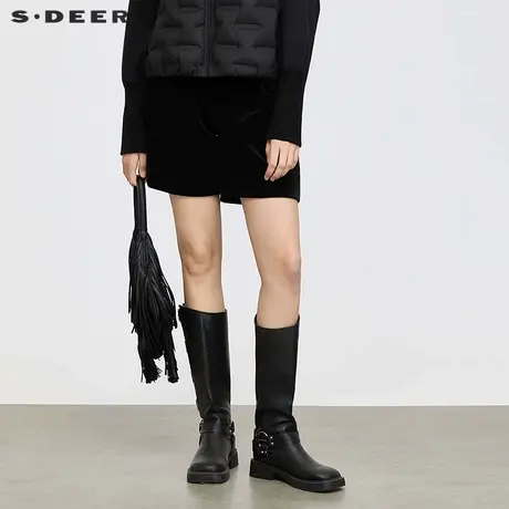 sdeer圣迪奥女装复古高腰压褶灯芯绒A字短裤S23480902图片