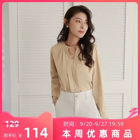 桔熊秋季通勤假两件套上衣女圆领开扣长袖套头小衫女大码AB18832图片