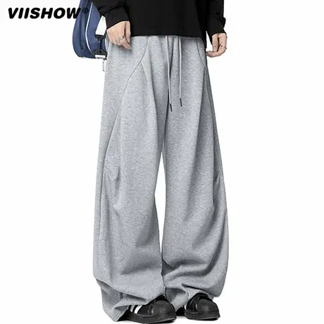 VIISHOW潮牌复古重磅垂感弯刀卫裤男女秋季宽松百搭阔腿休闲长裤商品大图