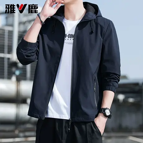 雅鹿2026春季新款连帽休闲工装夹克外套男士薄款宽松防风时尚上衣商品大图