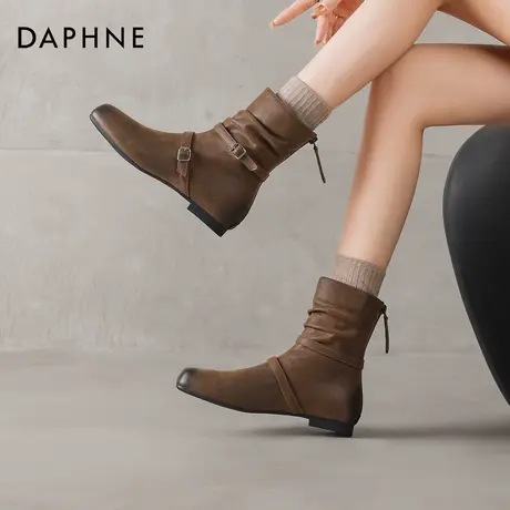 达芙妮短靴女2026新款秋冬美拉德堆堆靴牛仔靴英伦复古棕色马丁靴图片