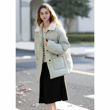 唐狮冬短款羽绒服女拼接仿羊羔毛翻领超好看羽绒外套少女收腰TUTA商品大图