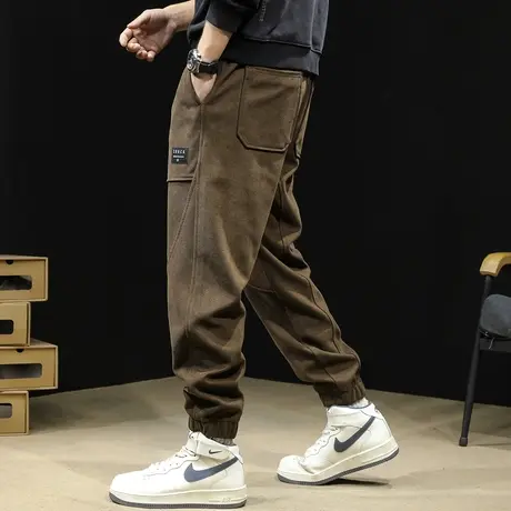 斜纹休闲运动裤男秋冬2023新款束脚卫裤男士裤子大码冬季加厚潮牌图片