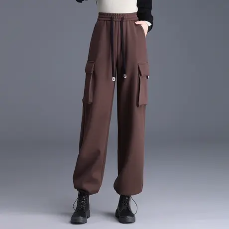 时尚哈伦裤毛呢工装裤松紧腰休闲裤女韩版显瘦长裤秋冬季2023新款商品大图