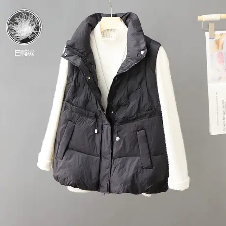 欧货2023秋冬新款羽绒服马甲女韩版宽松立领外穿白鸭绒保暖短外套图片