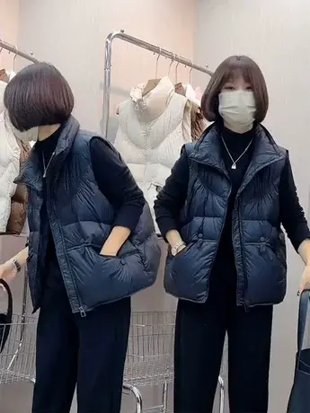 羽绒马甲女短款2023冬新款时尚立领轻便宽松白鸭绒坎肩背心外套潮商品大图