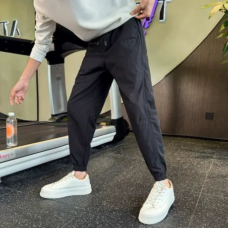 工装哈伦裤男秋冬季潮牌纯色宽松束脚裤加绒保暖运动休闲长裤卫裤图片