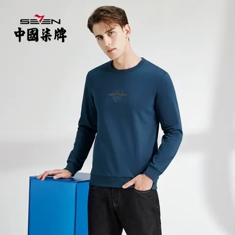 柒牌卫衣男春秋2022新款时尚青年潮流圆领老虎刺绣休闲长袖套头衫图片