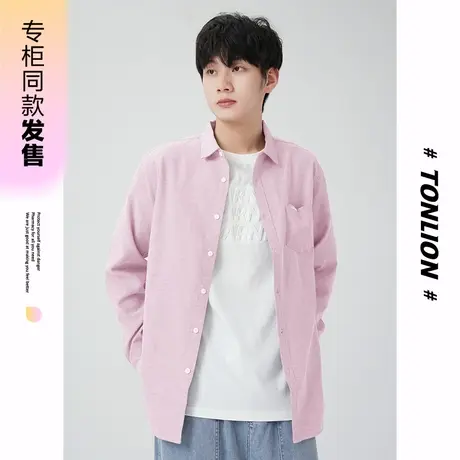 [商场同款]唐狮春秋季衬衫男前胸口袋织唛长袖衬衫日常商务上班图片