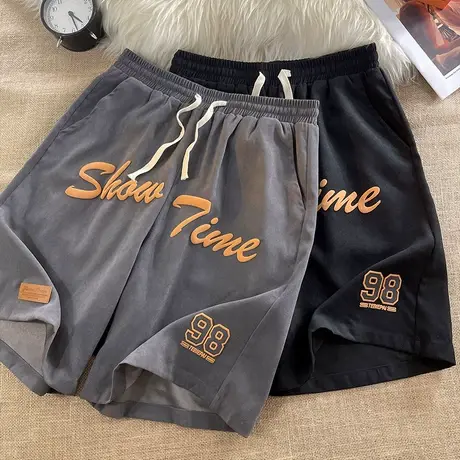 发泡印花短裤男夏季美式hiphop五分裤子潮牌设计感休闲运动大裤衩商品大图