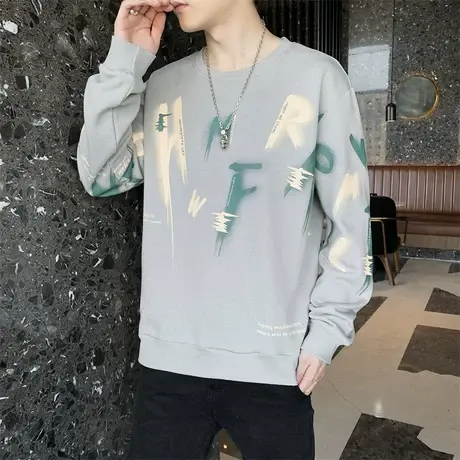 春秋装卫衣男薄款上衣青年圆领外套长袖T恤秋季男装时尚帅气秋衣商品大图