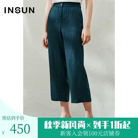 恩裳2023年夏款新款时尚醋酸条纹直筒阔腿裤冰丝休闲女裤商品大图