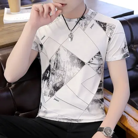 男士短袖潮牌2025新款夏季潮流冰丝t恤男夏装体恤男装半袖上衣服图片