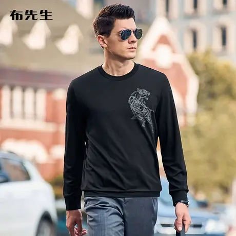 MrBu布先生创意老虎印花长袖t恤秋冬新款微弹有型减龄男装BT11891商品大图