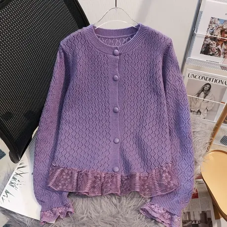 女士蕾丝毛衣外套女装初秋2023年新款秋季针织开衫女上衣春秋爆款图片