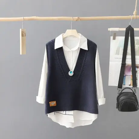 简约休闲风针织马甲女秋季新款宽松百搭毛衣背心无袖马夹毛线坎肩商品大图