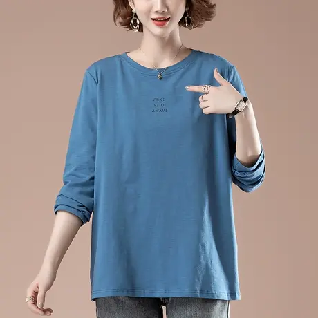 加肥加大码长袖t恤女春秋新款宽松中年妈妈全棉遮肚子显瘦打底衫商品大图