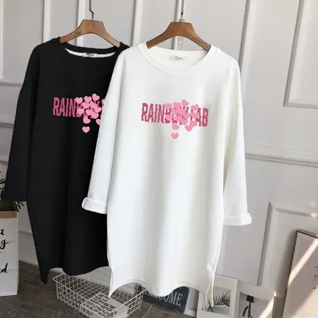 纯棉打底衫女内搭秋冬磨毛加厚长袖t恤女韩版宽松中长款百搭上衣商品大图