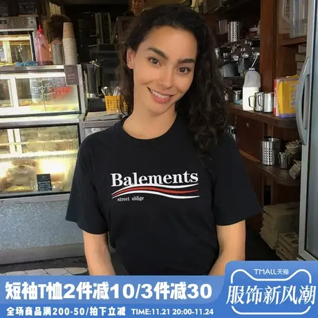 欧美潮牌网红ins同款大码短袖t恤女宽松韩版BF字母港风情侣半袖夏商品大图
