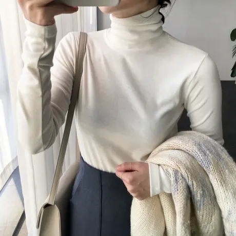 超火cec白色德绒打底衫女冬ins潮高领内搭大码保暖女人味上衣洋气图片