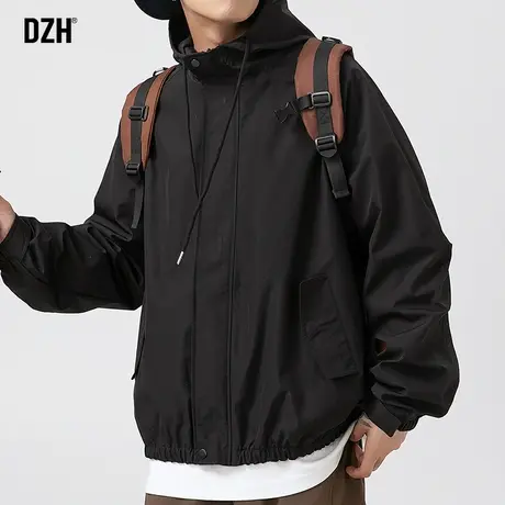 男士黑色户外冲锋衣外套男春秋潮牌2024年新款工装运动夹克登山服商品大图