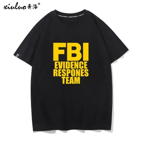 秀洛美式战队FBI识别服滑板短袖T恤纯棉宽松大码圆领体恤半袖男潮商品大图