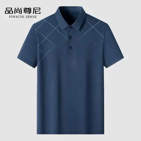 【凉感冰丝】中老年男士短袖T恤简约百搭花纹爸爸上衣夏季POLO衫商品大图