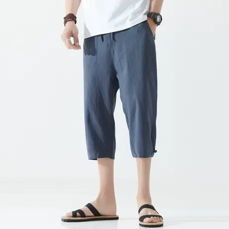 夏季男七分裤休闲大码宽松短裤复古中国风盘扣青年胖子潮男装中裤商品大图