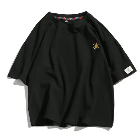 夏季亚麻半袖t恤男潮牌宽松胖子加肥加大码短袖韩版潮流百搭体恤商品大图