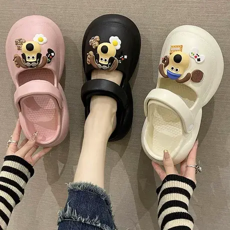 卡通可爱小狗洞洞鞋女夏季新款包头厚底踩屎感防滑沙滩外穿凉拖鞋商品大图