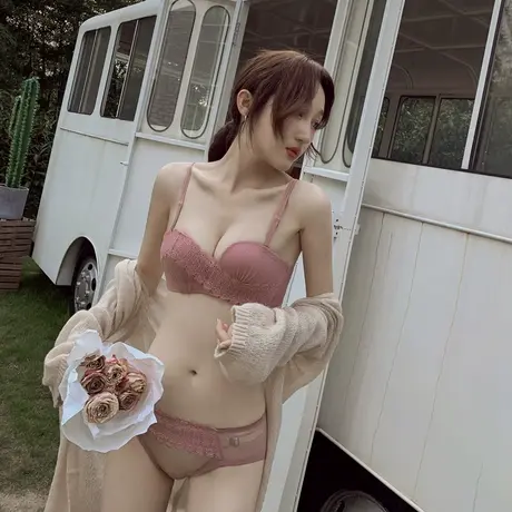 荷韵阁性感蕾丝内衣女美背柔软上托调整型无钢圈小胸聚拢文胸套装商品大图