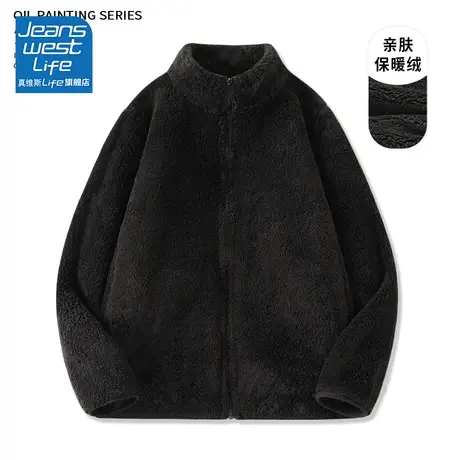 真维斯LIFE黑色摇粒绒加厚外套女秋冬款小个子宽松开衫上衣女冬季图片