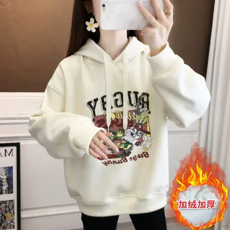 一体绒女士连帽加绒加厚卫衣女秋冬2023新款爆款洋气时尚女装上衣商品大图