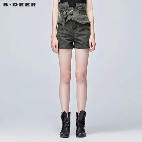 sdeer圣迪奥设计感高腰可拆卸束腹时尚短裤S17280957商品大图