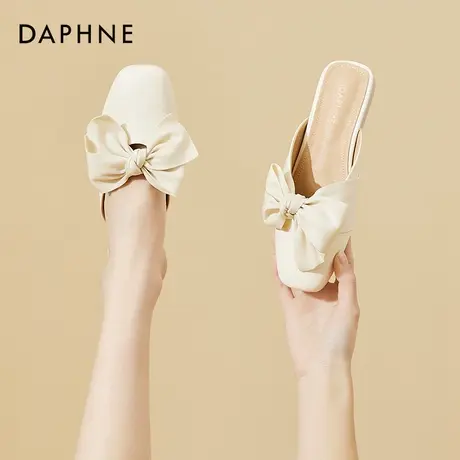 达芙妮法式穆勒鞋女鞋半拖懒人半托方头单鞋蝴蝶结包头一脚蹬凉鞋图片
