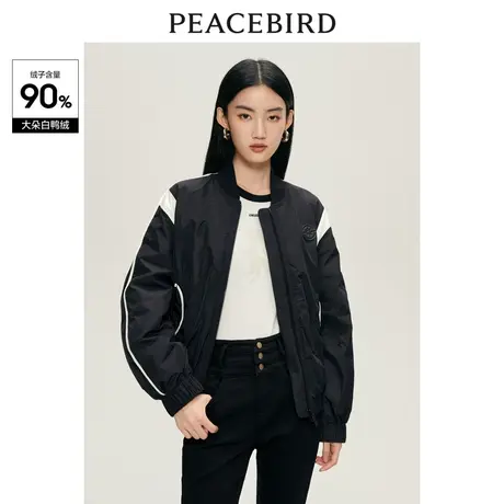 太平鸟夹克式轻薄羽绒服女2023冬新款美式复古棒球短款鸭绒外套潮商品大图