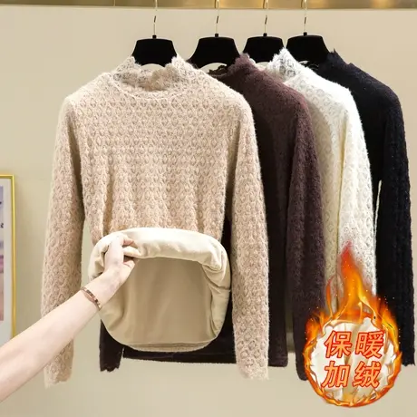 2023秋冬新款大码装加绒打底衫女宽松显瘦上衣胖mm保暖长袖上衣潮商品大图