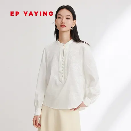 EP雅莹国风 真丝提花暗纹新中式立领长袖衬衫 2024春装新款2303A图片
