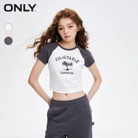 ONLY奥莱夏季时尚印花插肩袖圆领修身短款T恤女商品大图