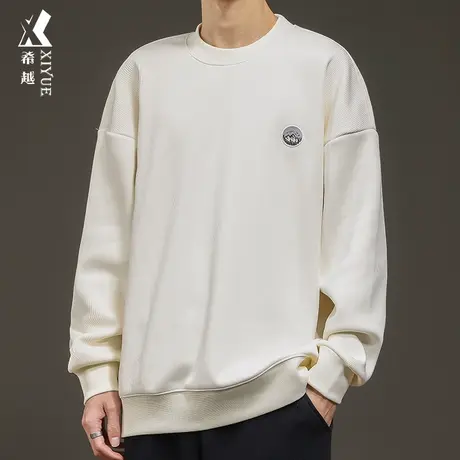 希越2024春季圆领卫衣男秋冬内搭460g重磅上衣宽松大码男士套头衫商品大图