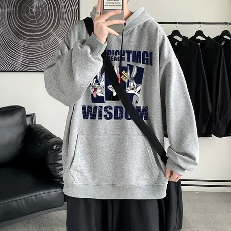 兔八哥国潮卫衣男潮牌ins秋冬季连帽宽松外套美式复古情侣款上衣商品大图