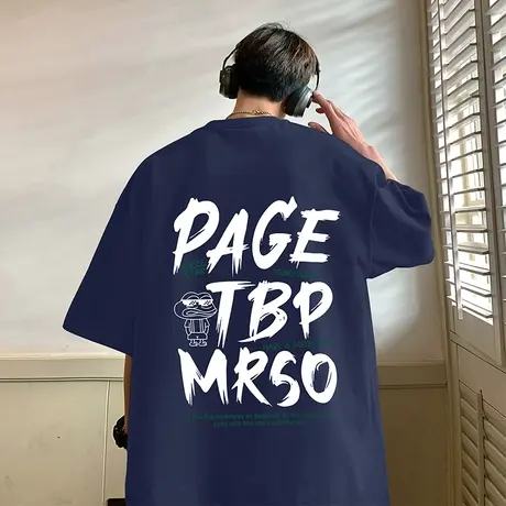 短袖T恤男2024夏季新款纯棉上衣宽松ins潮牌半袖美式字母潮流体恤商品大图