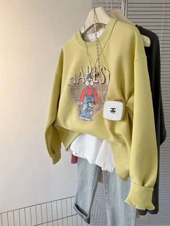 2024春季新款小个子短款韩系简约减龄上衣圆领卫衣女外套连帽衫潮商品大图