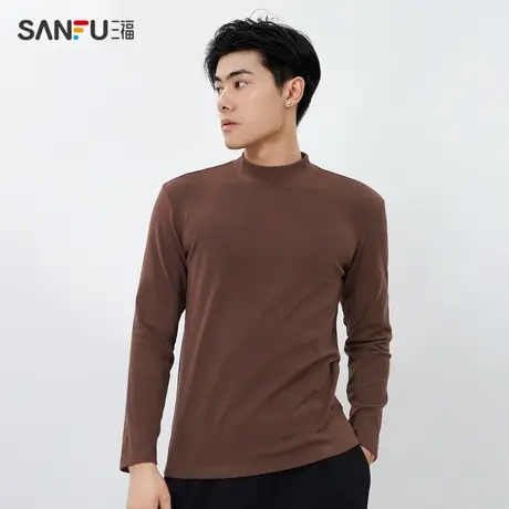 三福2023冬季男士高领气质长T恤 简约潮流修身保暖上衣479652商品大图