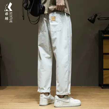 冰感提花条休闲裤男2025夏季新款宽松大码男士春秋直筒裤白色裤子商品大图